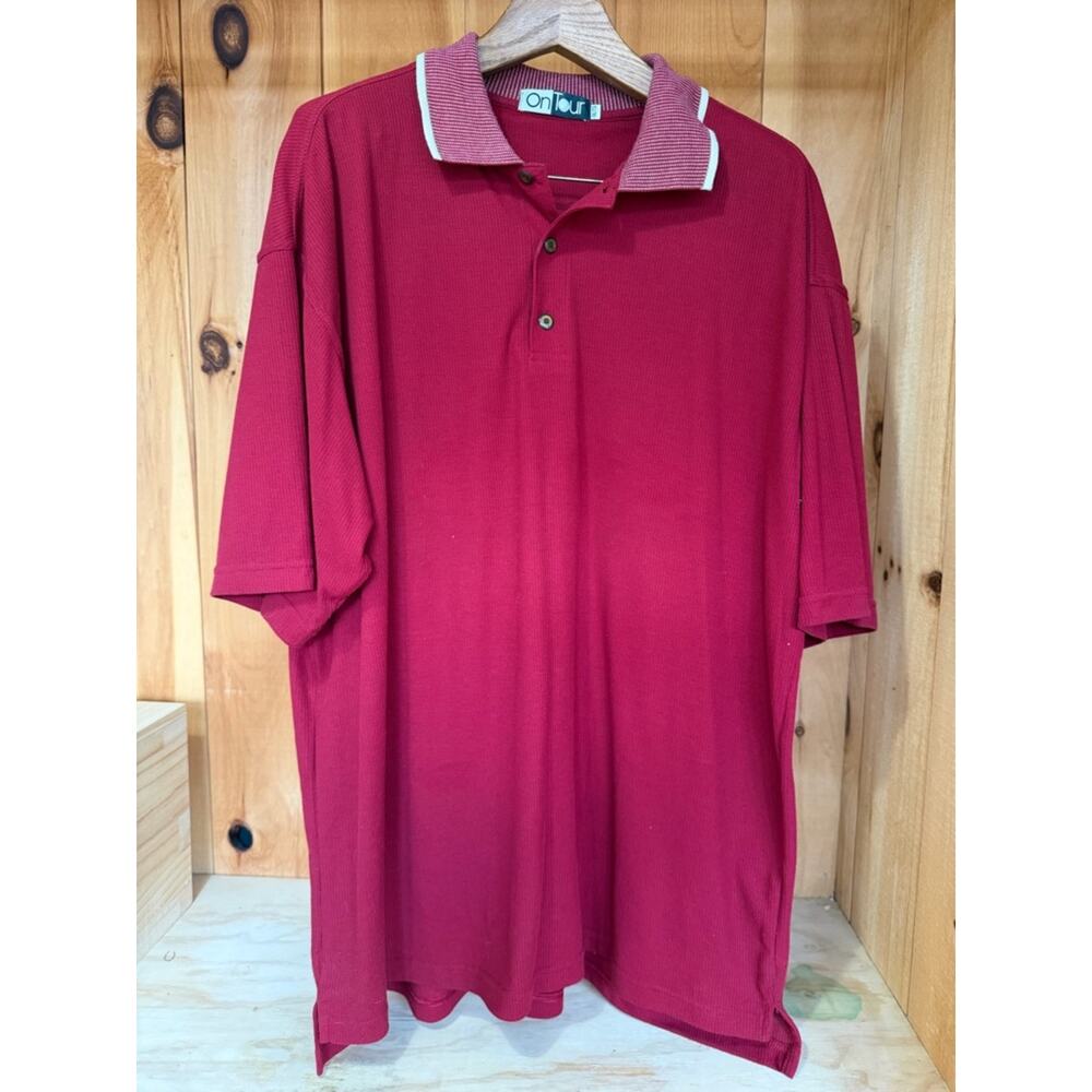 On Tour Textured Cranberry Short Sleeve Polo Shirt Size XXL